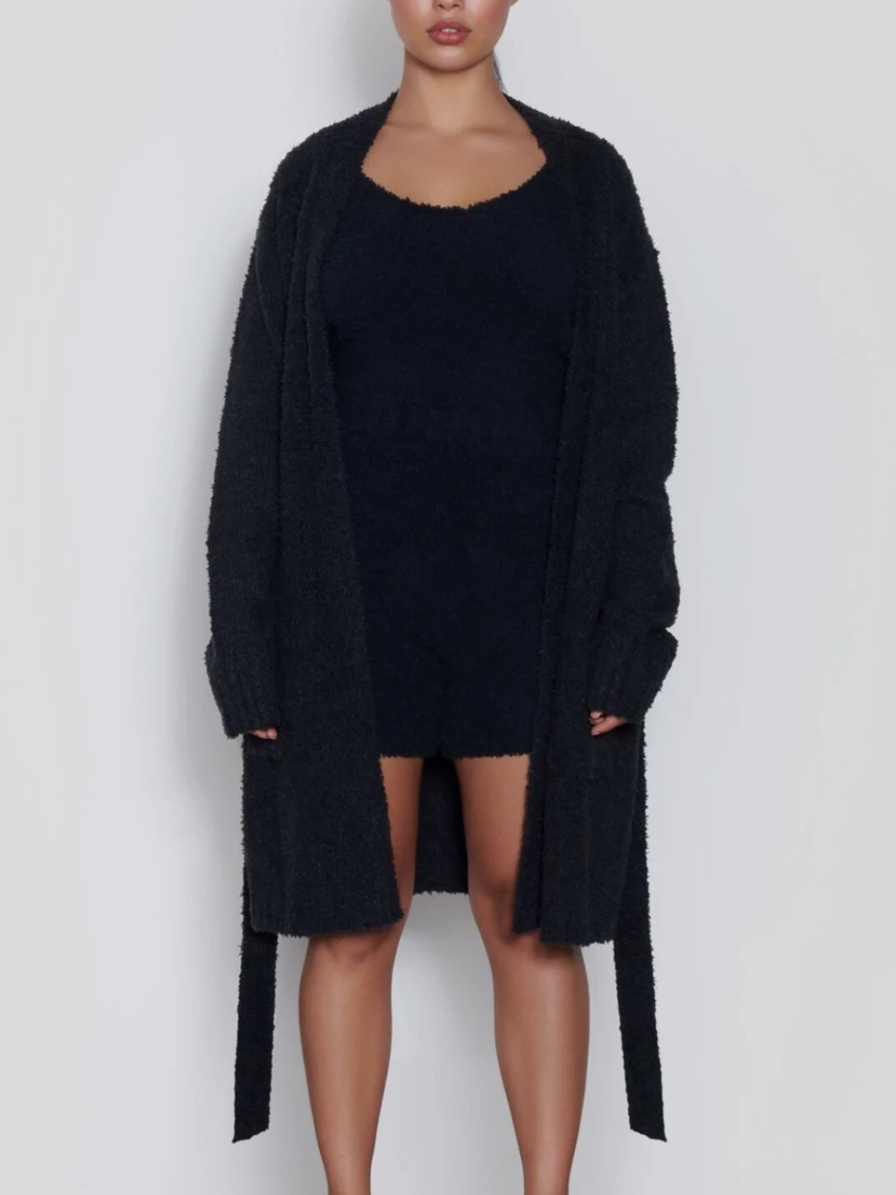 SKIMS COZY KNIT SHORT UNISEX ROBE ONYX S/M